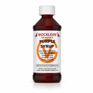 Close up of the typography artwork on a Wocklean brand syrup companion container